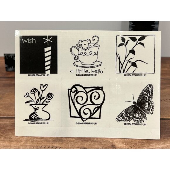 NO BOX Stampin Up! JUMBO Incentives II Wood Rubber Stamp Set of 6 mouse heart - Picture 1 of 3
